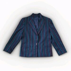 Vintage 80s Michelle Stuart Blue, Red, and Teal Vertical Striped Blazer